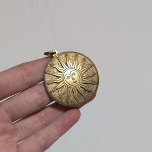Sun Face Round Locket Pendant in Gold Tone